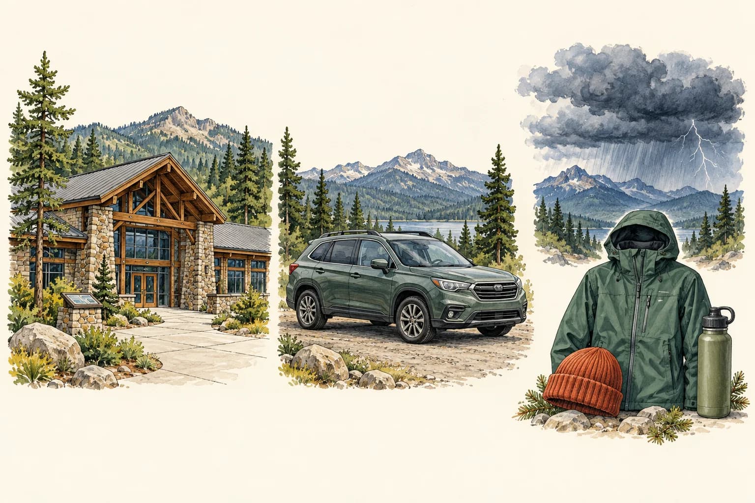 A substantial building, enclosed vehicle, storm clouds, and protective layers
